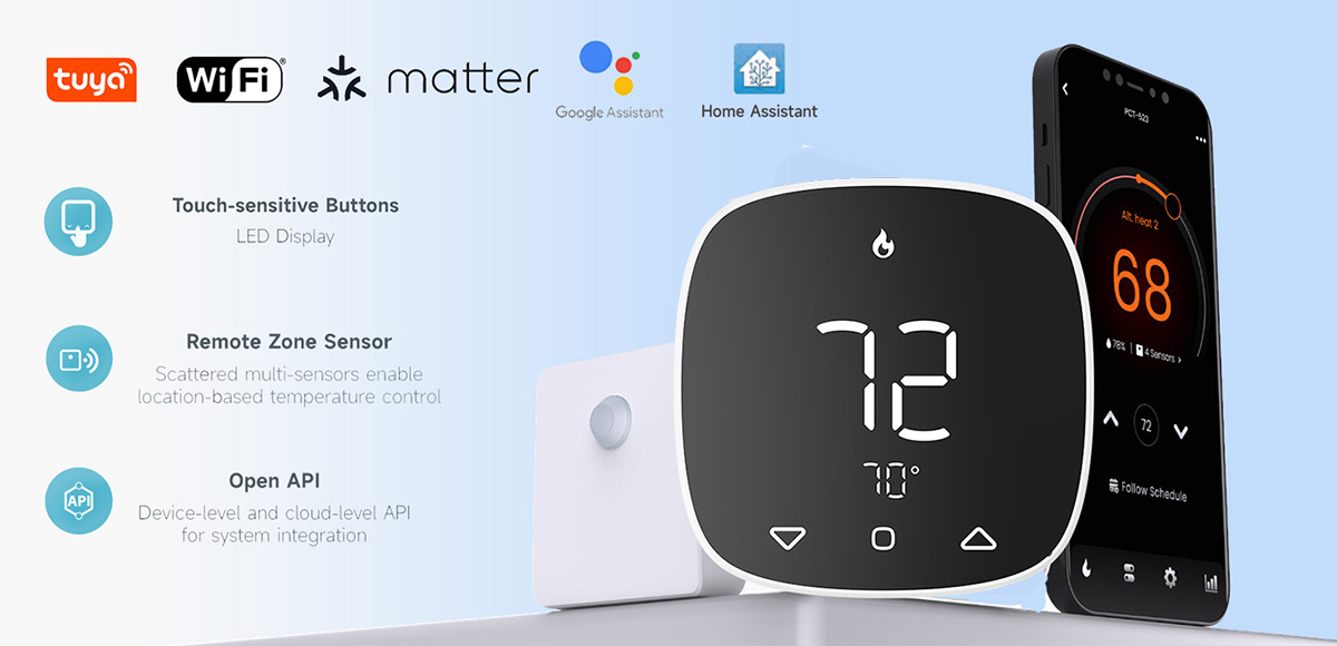 wifi 24vac thermostat for hvac system integration with remote sensors multi zone control and oem supply PCT5231